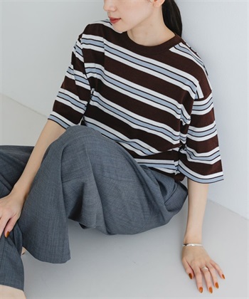new basic 多彩橫紋針織T恤