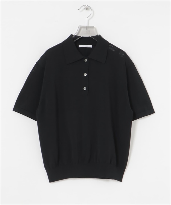 襯衫領短袖針織衫(黑色-FREE-BLACK)