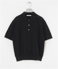 襯衫領短袖針織衫(黑色-FREE-BLACK)