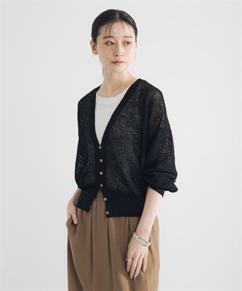 圈圈紗網狀針織開襟衫