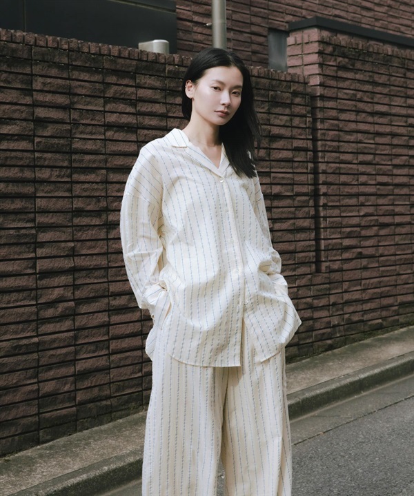 new basic 印度棉泡泡紗直條紋襯衫
