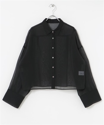 透膚寬袖襯衫(黑色-FREE-BLACK)