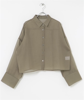 透膚寬袖襯衫(卡其綠-FREE-KHAKI)