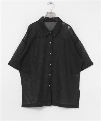 棉質紗羅透膚寬版襯衫(黑色-FREE-BLACK)