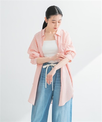 new basic 嫘縈絲質直條紋寬版襯衫