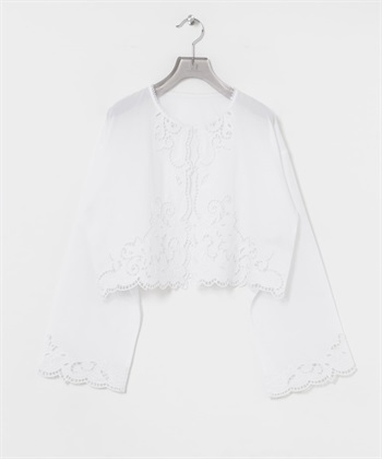 鏤空蕾絲刺繡罩衫(米色-FREE-OFF WHITE)