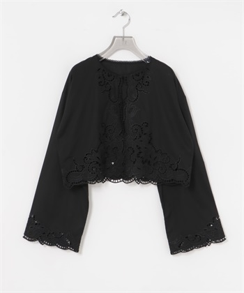 鏤空蕾絲刺繡罩衫(黑色-FREE-BLACK)