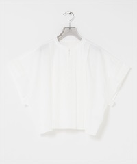 五分袖打褶短版襯衫(米色-FREE-OFF WHITE)