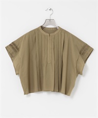 五分袖打褶短版襯衫(卡其膚色-FREE-其他綠色)