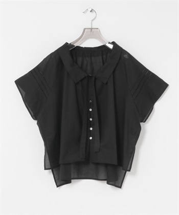 五分袖荷葉領罩衫(黑色-FREE-BLACK)