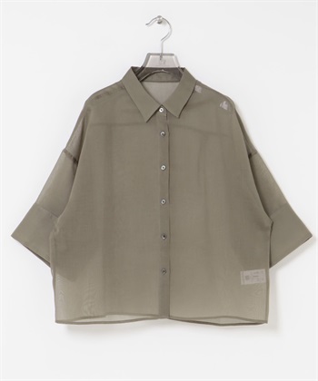 透膚寬袖襯衫(卡其綠-FREE-KHAKI)
