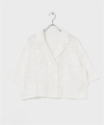 紗羅緹花短版襯衫(米色-FREE-OFF WHITE)