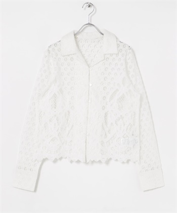 印度蕾絲開領襯衫(米色-FREE-OFF WHITE)