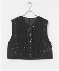 new basic 歐根紗點點細褶背心(黑色-FREE-BLACK)