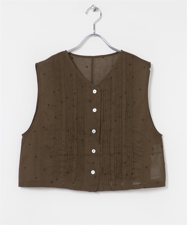 new basic 歐根紗點點細褶背心(棕色-FREE-BROWN)