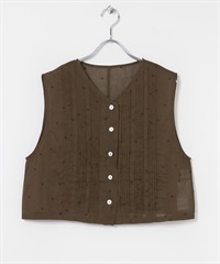 new basic 歐根紗點點細褶背心(棕色-FREE-BROWN)