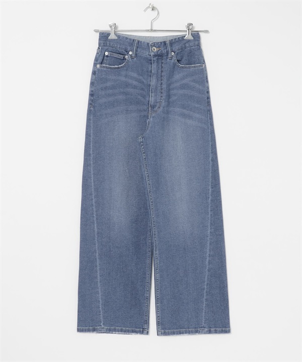 棉麻牛仔寬版直筒褲(藍色-36-BLUE)