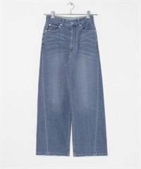 棉麻牛仔寬版直筒褲(藍色-36-BLUE)