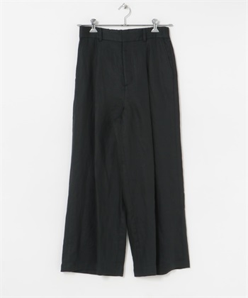 new basic 亞麻輕便寬褲(黑色-38-BLACK)