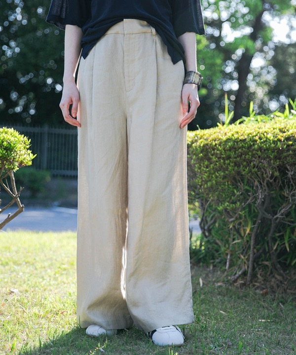 new basic 亞麻輕便寬褲