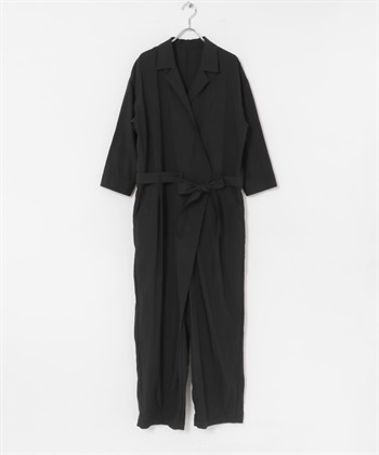 正面打褶連身褲(黑色-38-BLACK)