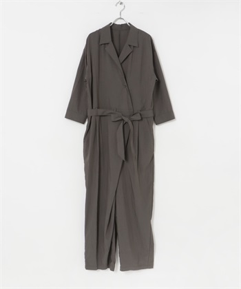 正面打褶連身褲(炭灰色-38-CHARCOAL GRAY)