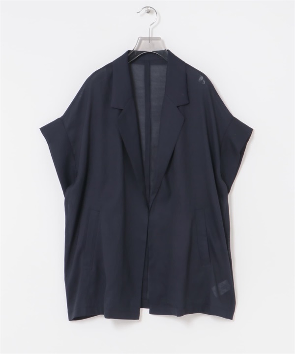 透膚五分袖西裝外套(藏青色-FREE-NAVY)