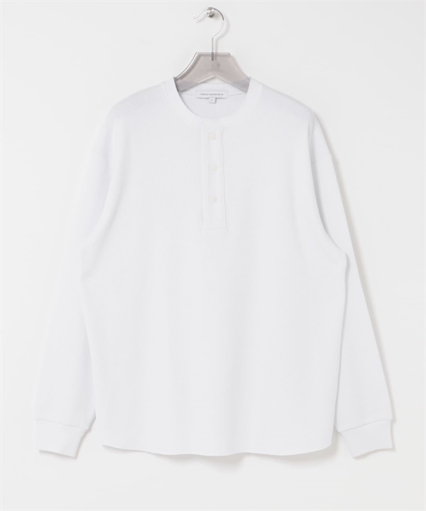 UR TECH 細密華夫格亨利領長袖上衣(白色-M-WHITE)