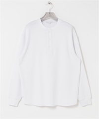 UR TECH 細密華夫格亨利領長袖上衣(白色-M-WHITE)