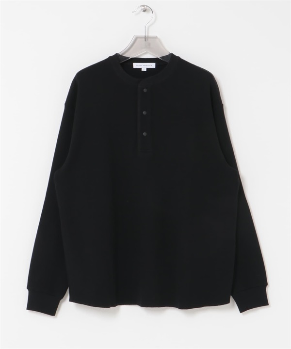 UR TECH 細密華夫格亨利領長袖上衣(黑色-M-BLACK)