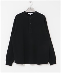 UR TECH 細密華夫格亨利領長袖上衣(黑色-M-BLACK)