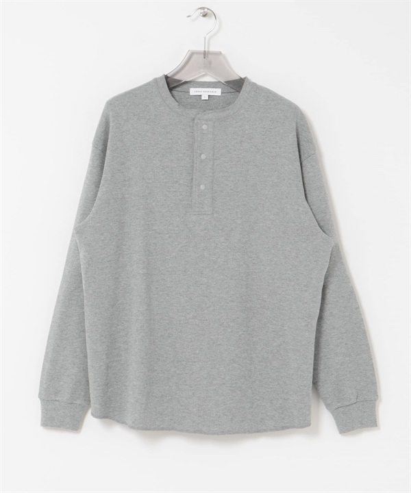 UR TECH 細密華夫格亨利領長袖上衣(灰色-M-LIGHT GRAY)