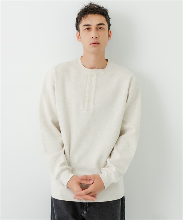 UR TECH 細密華夫格亨利領長袖上衣