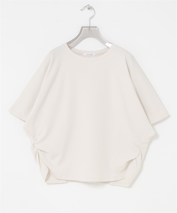 側邊碎褶蝙蝠袖上衣(米色-FREE-OFF WHITE)