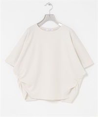 側邊碎褶蝙蝠袖上衣(米色-FREE-OFF WHITE)