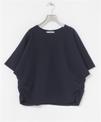 側邊碎褶蝙蝠袖上衣(藏青色-FREE-NAVY)