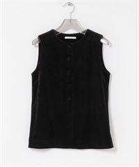 鈕扣設計絲絨背心(黑色-FREE-BLACK)