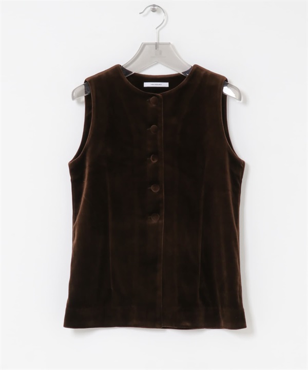 鈕扣設計絲絨背心(棕色-FREE-BROWN)