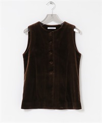 鈕扣設計絲絨背心(棕色-FREE-BROWN)