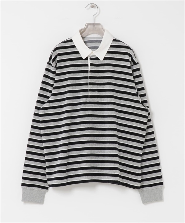 UR TECH 絲絨橫紋橄欖球衫(灰色-FREE-其他灰色)