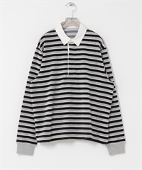 UR TECH 絲絨橫紋橄欖球衫(灰色-FREE-其他灰色)