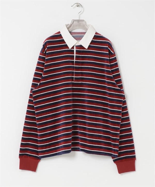 UR TECH 絲絨橫紋橄欖球衫(櫻桃紅色-FREE-其他紅色)