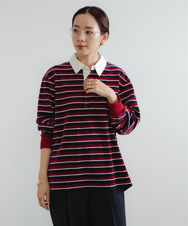 UR TECH 絲絨橫紋橄欖球衫