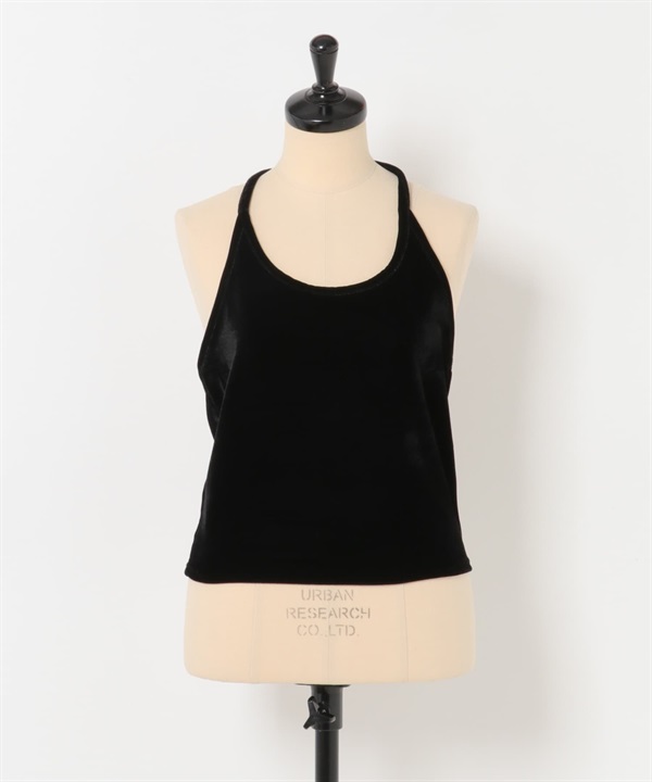 繞頸綁帶絲絨背心(黑色-FREE-BLACK)