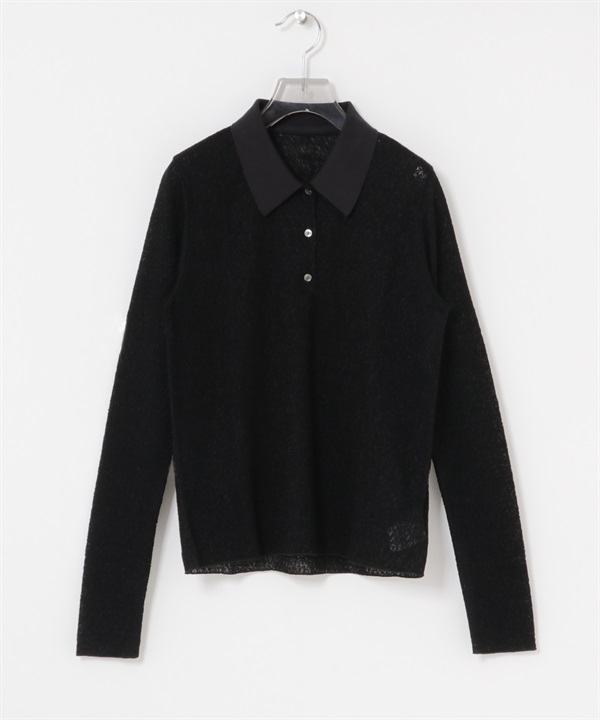 羊毛緹花襯衫領上衣(黑色-FREE-BLACK)