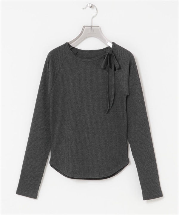 挖空設計羅紋上衣(炭灰色-FREE-CHARCOAL GRAY)