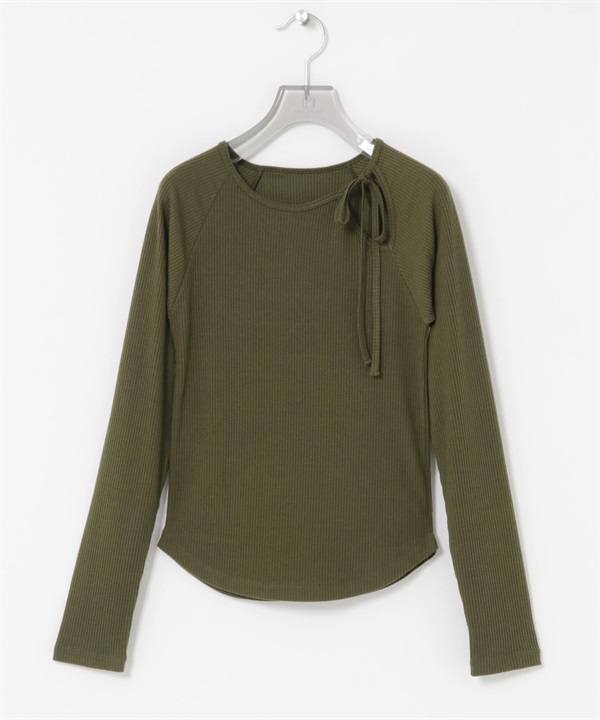 挖空設計羅紋上衣(卡其綠-FREE-KHAKI)