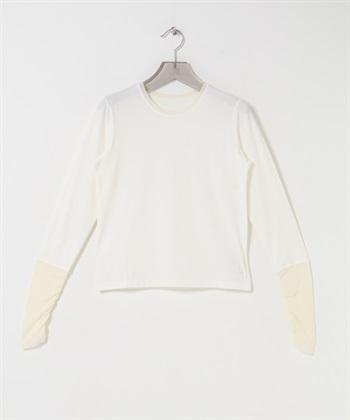 日本製薄紗拼接上衣(米白色-FREE-OFF WHITE)