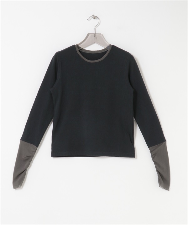 日本製薄紗拼接上衣(黑色-FREE-BLACK)