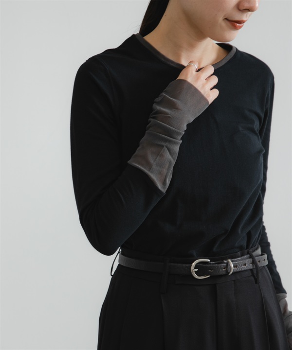 日本製薄紗拼接上衣